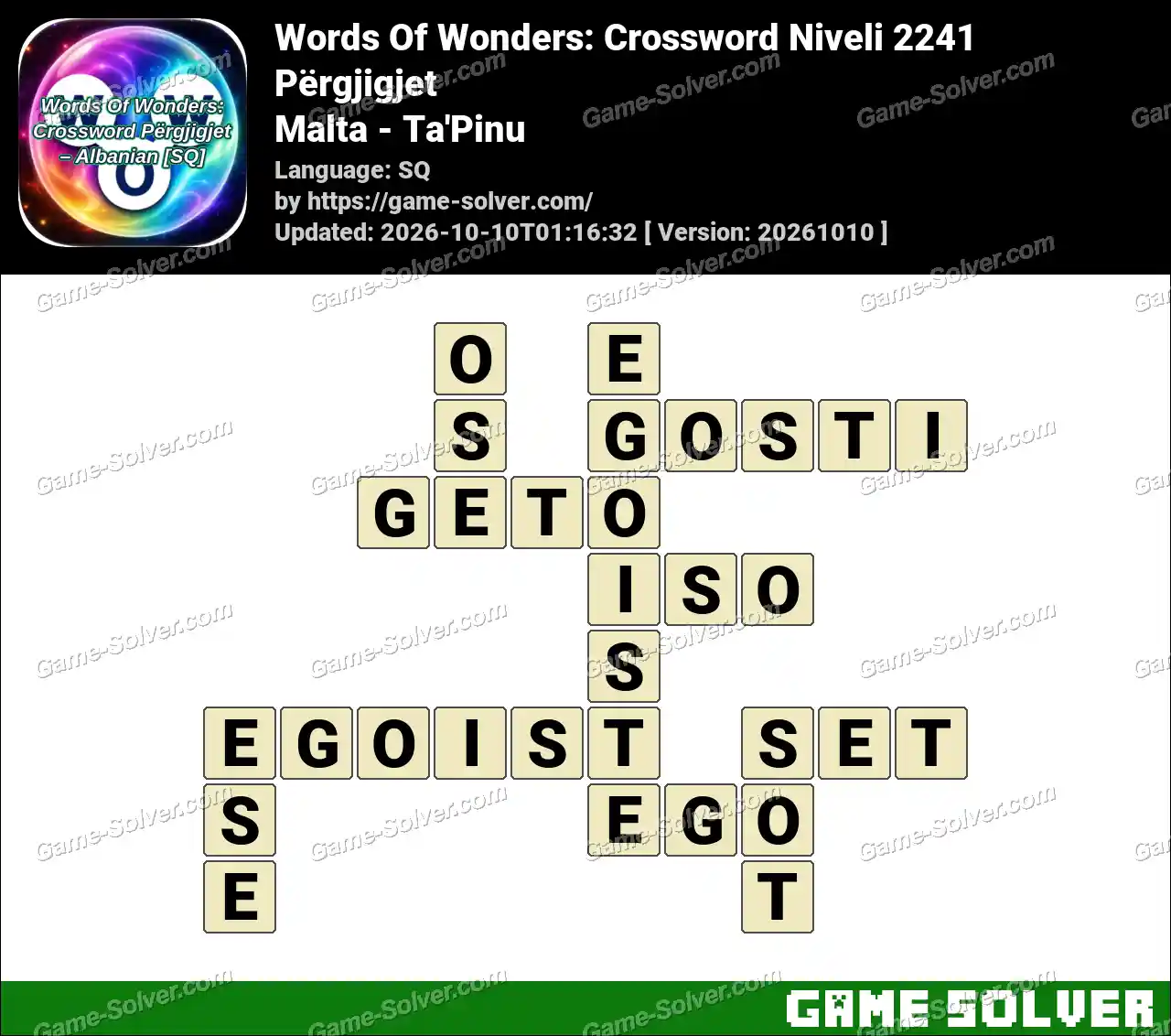 Words Of Wonders: Crossword Niveli 2241 Përgjigjet – Malta – Ta’Pinu